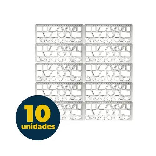 Régua Plástica Geométrica Waleu com 10 Unidades