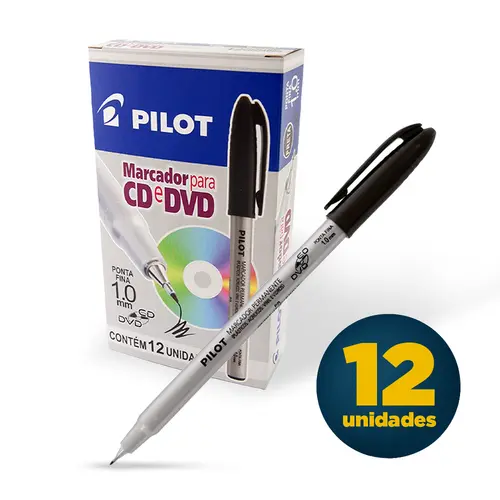 Marcador Permanente CD/DVD 1.0 Pilot Preto com 12 Unidades