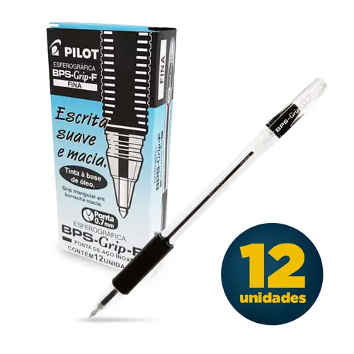 Caneta Esferográfica 0.7mm Pilot Bps-Grip-F Preta Caixa com 12 Unidades