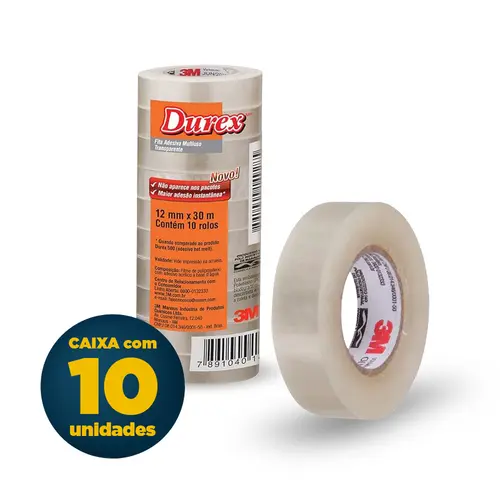 Fita PP 12mm x 30m 3M Transparente com 10 Unidades