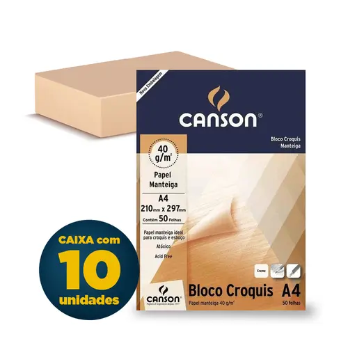 Bloco Técnico A4 Manteiga 40g 50 Folhas Canson Croquis com 10 Unidades