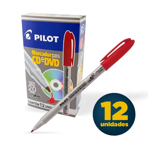 Marcador Permanente CD/DVD 2.0 Pilot Vermelho com 12 Unidades