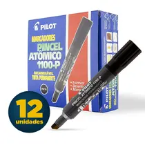 Pincel Marcador Permanente Ponta Chanfrada Pilot Atômico 1100P Preto com 12 Unidades