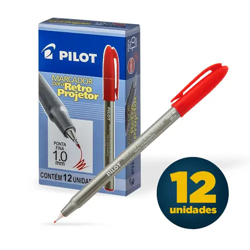 Marcador Retroprojetor 1.0mm Pilot Vermelha com 12 Unidades