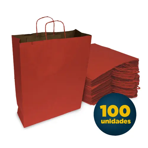 Sacola de Papel Kraft com Alça G 30,5cmx11,5cmx42cm Vermelha com 100 Unidades
