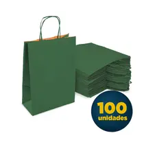 Sacola de Papel Kraft com Alça P 17,5cmx8,5cmx21,5cm Verde com 100 Unidades