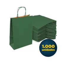 Sacola de Papel Kraft com Alça P 17,5cmx8,5cmx21,5cm Verde com 1.000 Unidades