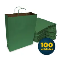 Sacola de Papel Kraft com Alça G 30,5cmx11,5cmx42cm Verde com 100 Unidades