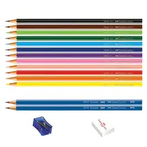 Lápis de Cor 12 Cores Sextavado Faber-Castell Kit Escolar + 2 Lápis Preto com 12 Estojos