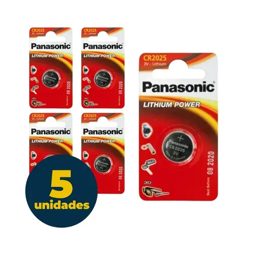 Bateria Lithium Botão CR2025-1BT Panasonic Cartela com 5 Unidades