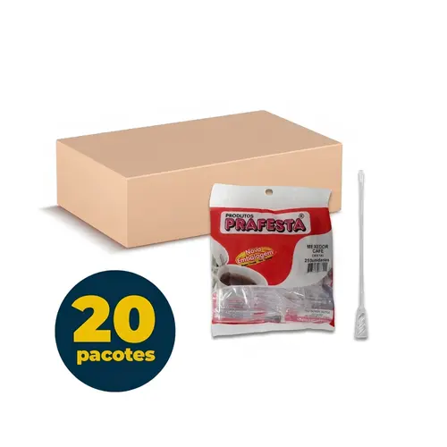 Mexedor Plástico de Café Cristal 8,5cm com 250 Unidades Prafesta com 20 Pacotes