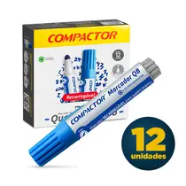 Marcador Quadro Branco Compactor QB Recarregável Azul com 12 Unidades