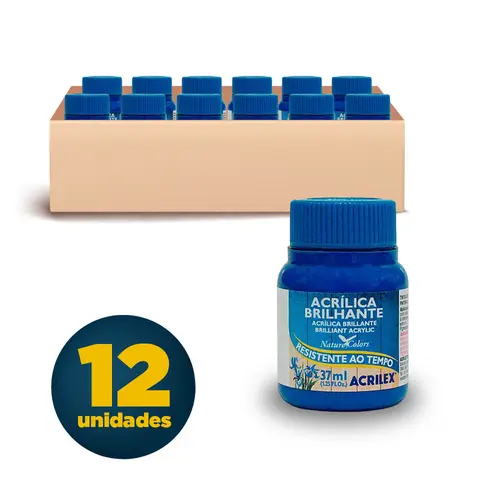 Tinta Acrílica Brilhante 37ml Acrilex 501 Azul Turquesa com 12 Unidades