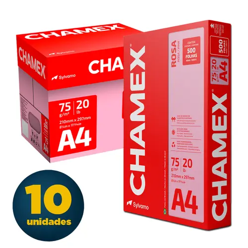 Papel A4 21cmx29,7cm 75g 500 Folhas Chamex Colors Rosa Caixa com 10 Pacotes