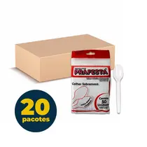 Colher de Plástico para Sobremesa Branca com 50 Unidades Prafesta com 20 Pacotes