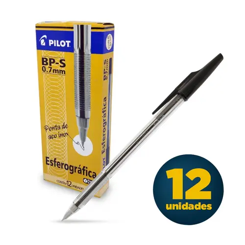 Caneta Esferográfica 0.7mm Pilot BPS Preta Caixa com 12 Unidades
