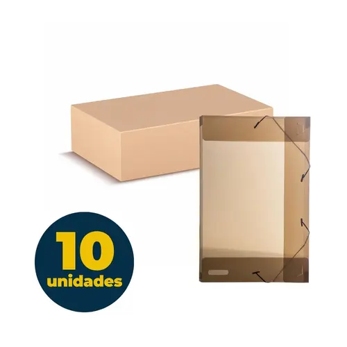 Pasta Aba e Elástico 1/2 Ofício PP 180mmx245mmx25mm Fumê com 10 Unidades