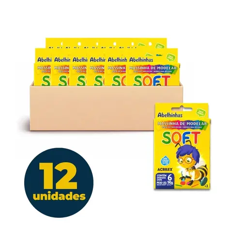 Massa de Modelar Amido 90g 6 Cores Acrilex Soft com 12 Unidades