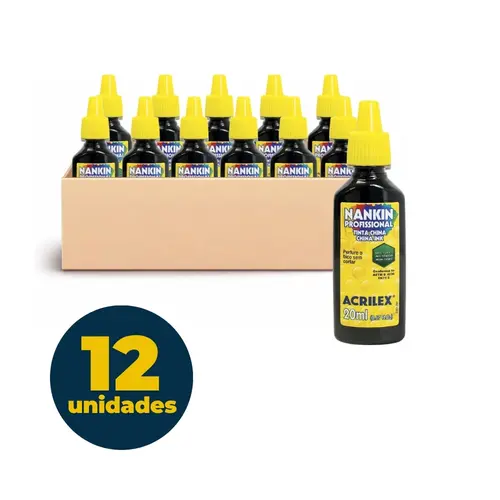 Tinta Nankin 20ml Acrilex Preto G-I 520 com 12 Unidades