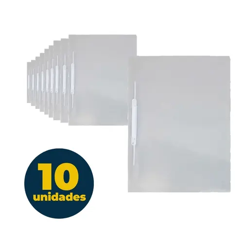 Pasta com Grampo Trilho Ofício PP Transparente Cristal com 10 Unidades