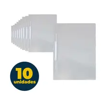 Pasta com Grampo Trilho Ofício PP Transparente Cristal com 10 Unidades