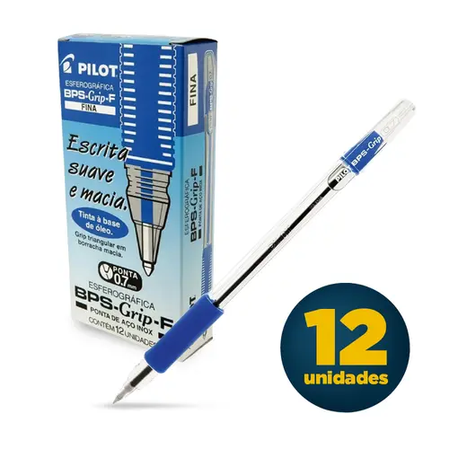 Caneta Esferográfica 0.7mm Pilot Bps-Grip-F Azul Caixa com 12 Unidades