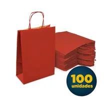 Sacola de Papel Kraft com Alça P 17,5cmx8,5cmx21,5cm Lisa Vermelha com 100 Unidades