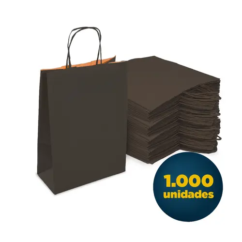 Sacola de Papel Kraft com Alça P 17,5cmx8,5cmx21,5cm Preta com 1.000 Unidades