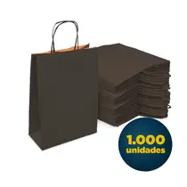 Sacola de Papel Kraft com Alça P 17,5cmx8,5cmx21,5cm Preta com 1.000 Unidades