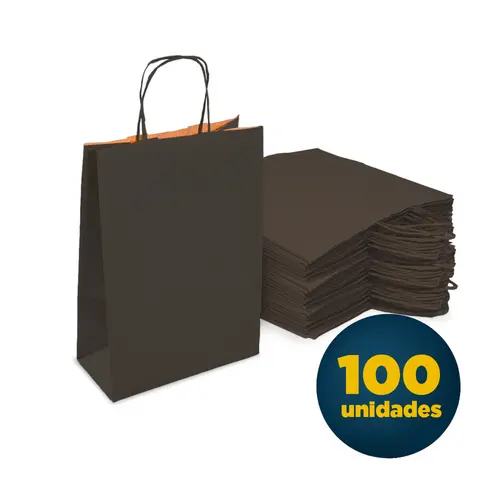 Sacola de Papel Kraft com Alça P 17,5cmx8,5cmx21,5cm Pretacom 100 Unidades