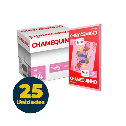 Papel Chamequinho A4 21cm x 29,7cm 75g 100 Folhas Rosa com 25 Pacotes