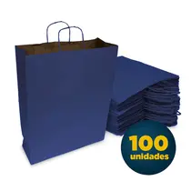 Sacola de Papel Kraft G com Alça 30,5cm x 11,5cm x 42cm Azul com 100 Unidades