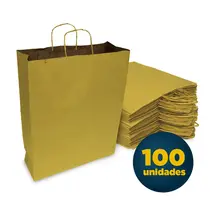 Sacola de Papel Kraft G com Alça 30,5cm x 11,5cm x 42cm Amarela com 100 Unidades