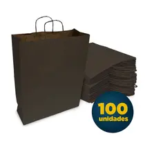 Sacola de Papel Kraft com Alça G 30,5cm x 11,5cm x 42cm Preta com 100 Unidades