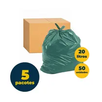 Saco de Lixo Verde para Vidro 20L 10 Unidades 40cm x 50cm 0,04 Micras com 5 Pacotes