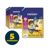Bloco Escolar Desenho A3 29,7cmx42cm 120g 30 Folhas Canson Branco 05 Blocos