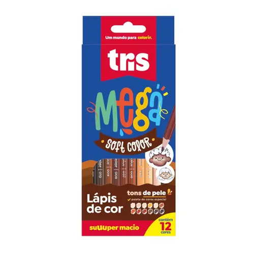 Lápis de Cor 12 Cores Triangular Mega Tris Soft Color Tons de Pele 6 Unidades