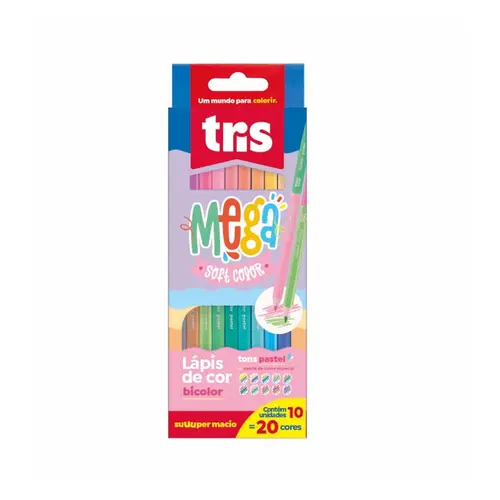 Lápis de Cor 12 Cores Triangular Mega Tris Soft Color Tons Pastel