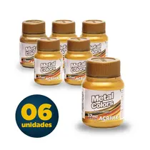 Tinta Acrílica Metal 37ml Acrilex Ouro com 6 Unidades