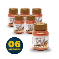 Tinta Acrílica Metal 37ml Acrilex Cobre 6 Unidades