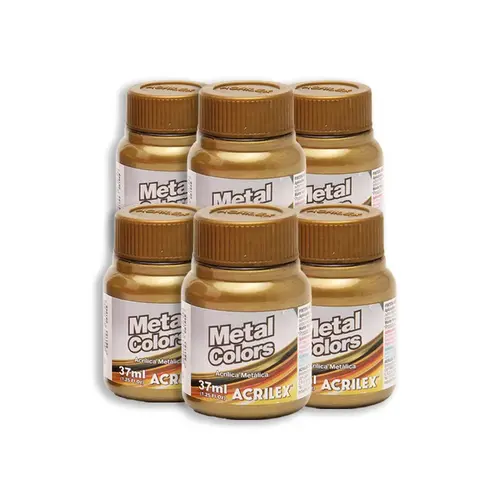 Tinta Acrílica Metal 37ml Acrilex Bronze com 6 Unidades