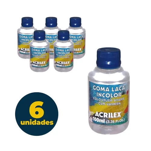 Goma Laca Incolor 100ml Acrilex com 6 Unidades