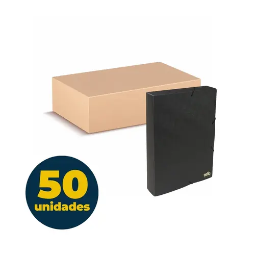 Pasta Aba e Elástico PP Ofício 235mm x 335mm x 40mm Executiva Preta com 50 Unidades
