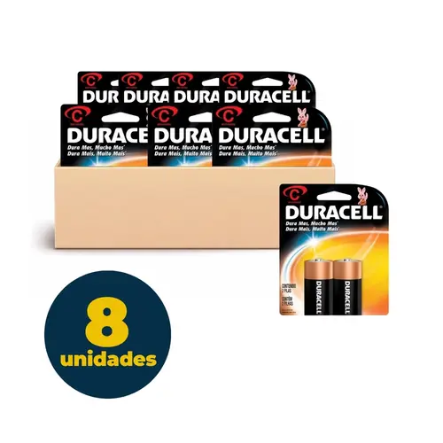 Pilha Média C Alcalina 2 Unidades Duracell com 8 Pacotes