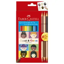 Lápis de Cor 12 Cores Faber-Castell + 3 Tons de Pele com 12 Estojos