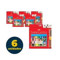 Lápis de Cor 24 Cores Faber-Castell + 3 Tons de Pele com 6 Estojos