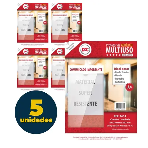 Protetor Multiuso A4 210mm x 297mm Acrílico DAC com 05 Unidades