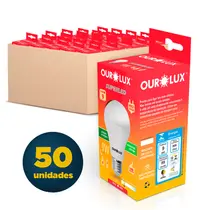Lâmpada Bulbo 9W LED Branca Quente 3000K Superled Ourolux com 50 Unidades