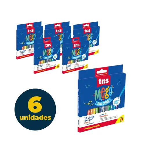 Lápis de Cor Jumbo 12 Cores Triangular Mega Tris Soft Color +Apontador com 6 Unidades