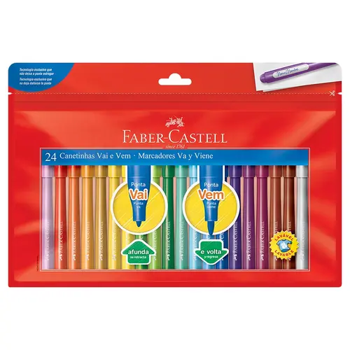 Hidrocor 24 Cores Faber-Castell Ponta Vai e Vem 3 Unidades